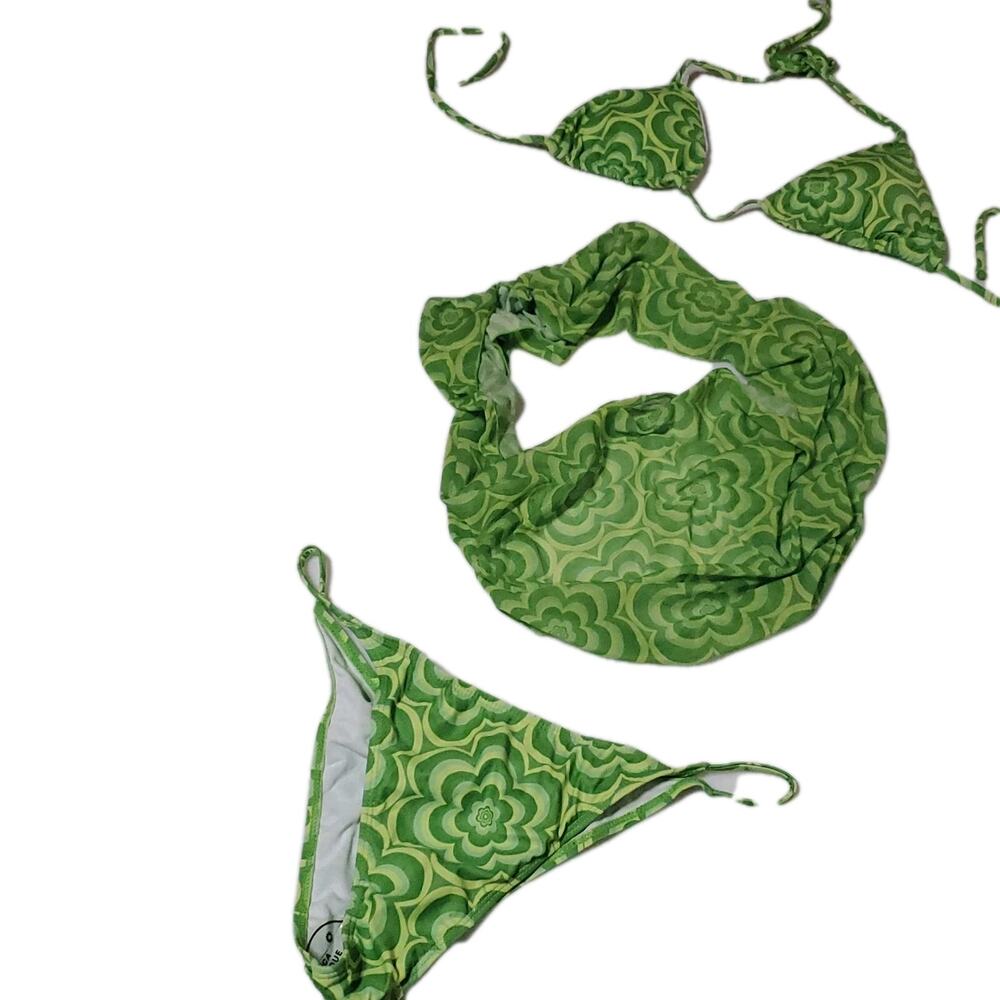 MakeMeChic Women's 3 Piece Swimsuits Floral Halter Triangle Bikini Set